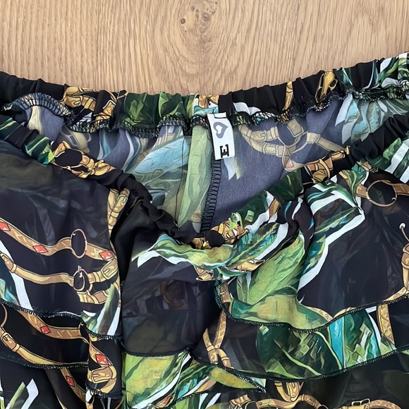 European brand O.N.E. Green and golden maxi dress, off the shoulder ruffles. - Picture 6 of 6